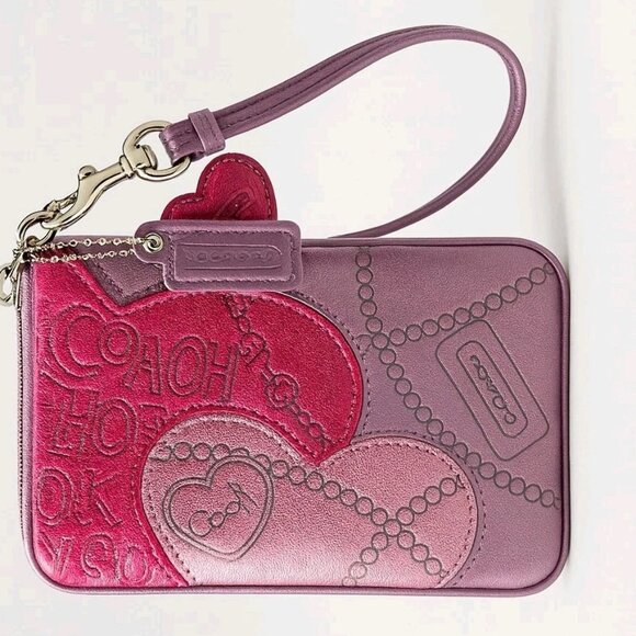Coach Valentine Edition Wristlet Purple/Pink Metallic and Coach Heart & Hang Tag - Picture 5 of 5